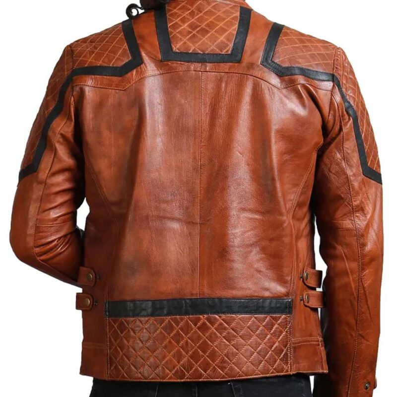 Men’s Designer Striped Style Brown Leather Jacket