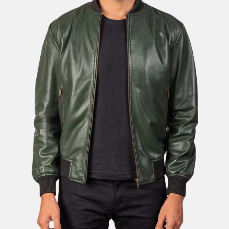Men’s Casual Green Bomber Leather Jacket