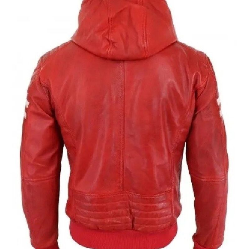 Men’s Biker Hooded Red Bomber Leather Jacket