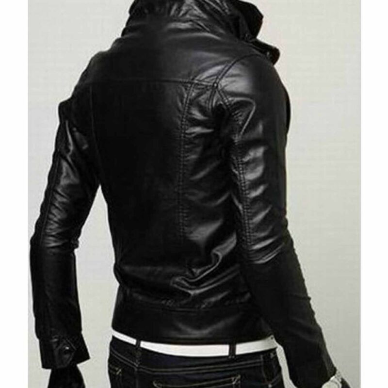 Men’s High Neck Slim Fit Faux Leather Jacket