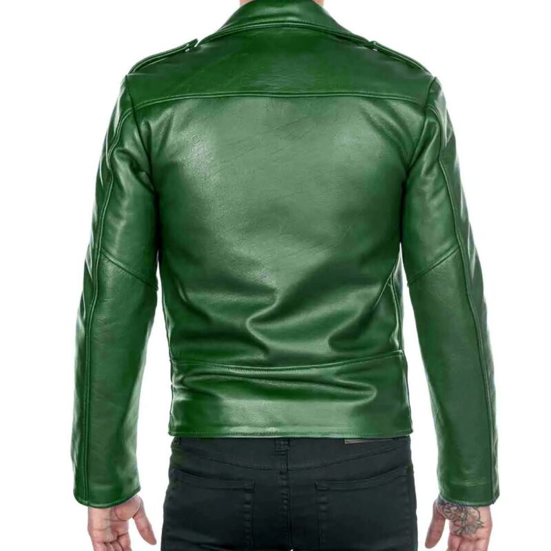Men’s Shinny Green Leather Biker Jacket