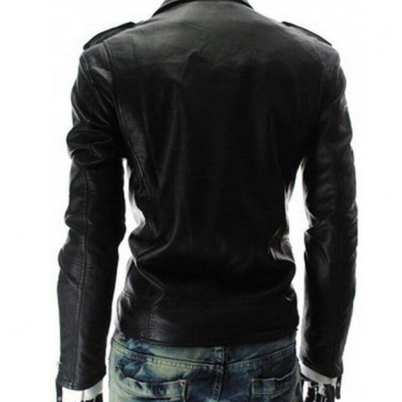 Men’s Biker Asymmetrical Slim Fit Black Leather Jacket