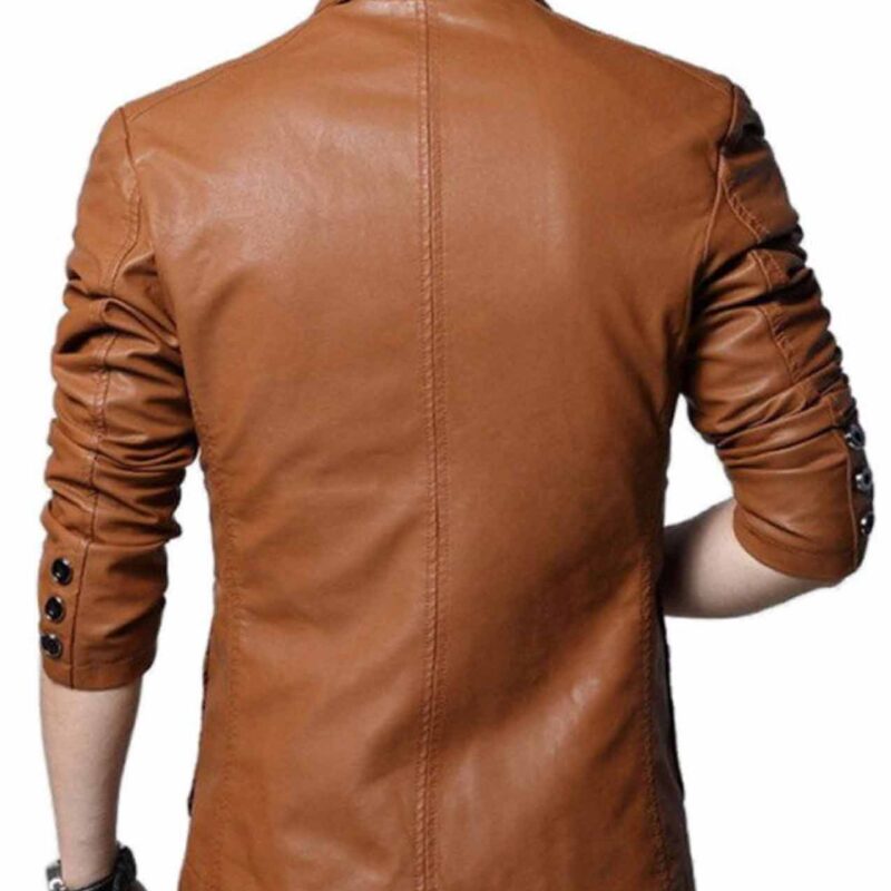 Men’s Slim Fit Casual Brown Leather Blazer