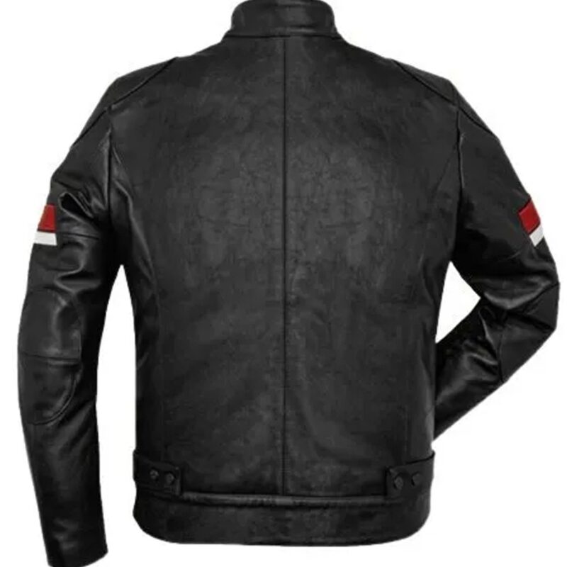 Men’s Striped Cafe Racer Black Leather Jacket