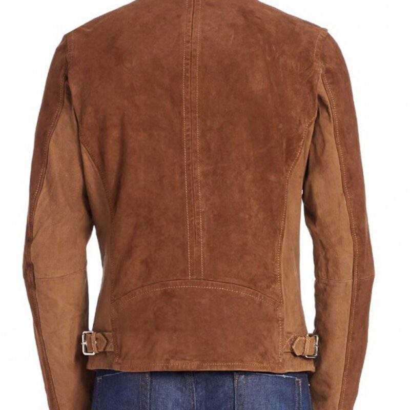 Men’s Zipper Pockets Casual Brown Suede Leather Jacket