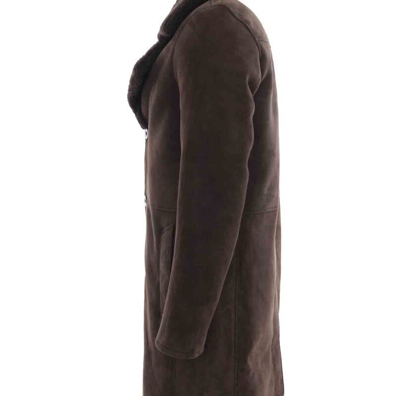 Men’s Shearling Brown Suede Coat with Fur Collar