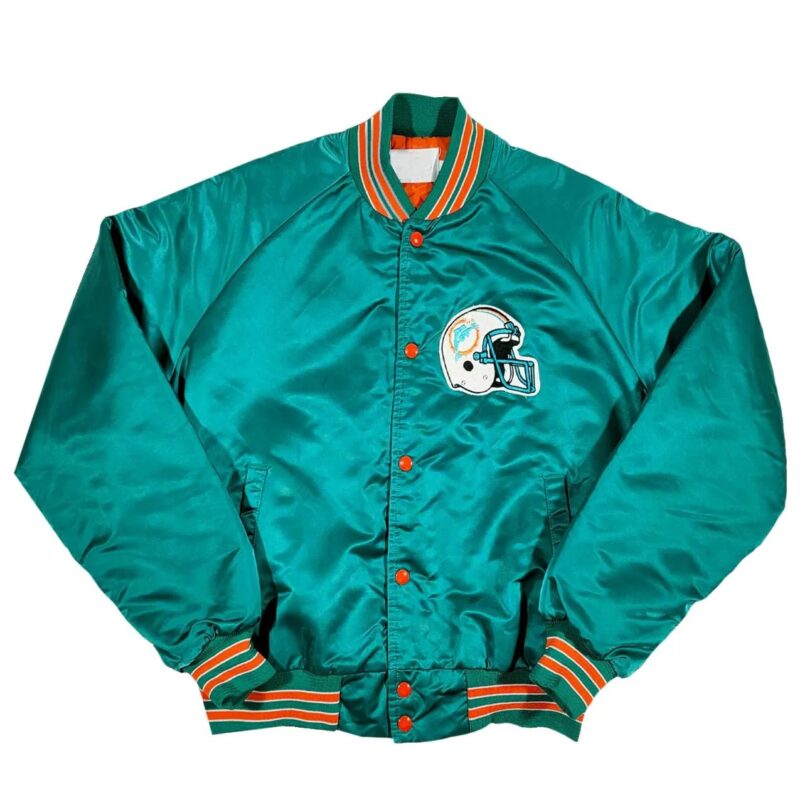 80s Miami Dolphins Bomber Aqua Satin Jacket