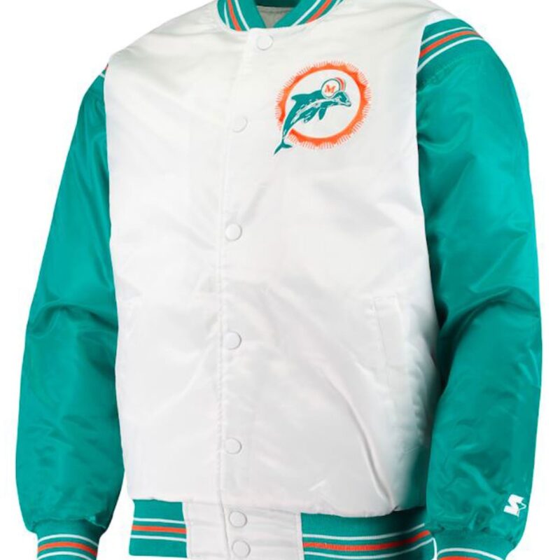 Starter Miami Dolphins Green and White Varsity Jacket