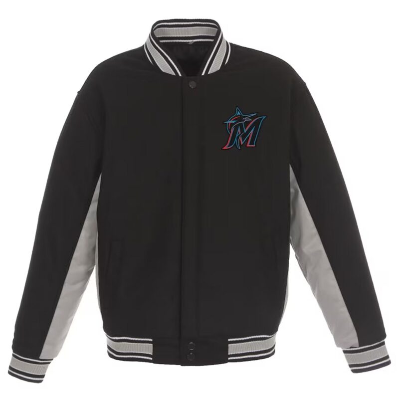 Miami Marlins Accent Varsity Black Wool Jacket