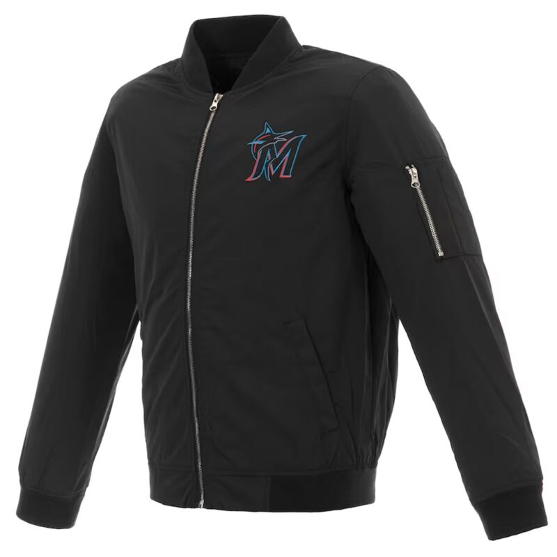 Miami Marlins Black Nylon Bomber Jacket