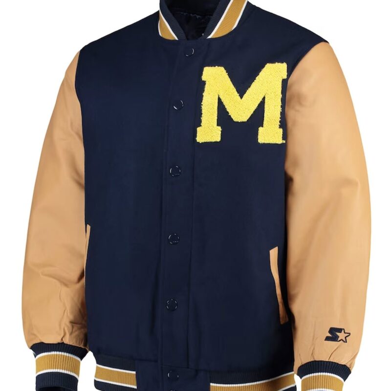Michigan Wolverines Navy Varsity Wool & Leather Jacket