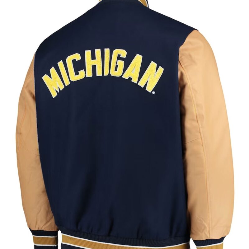 Michigan Wolverines Navy Varsity Wool & Leather Jacket