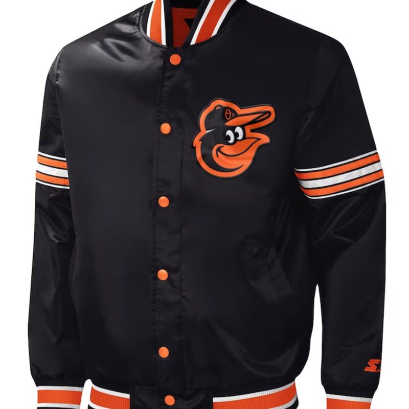 Baltimore Orioles Midfield Black Varsity Satin Jacket