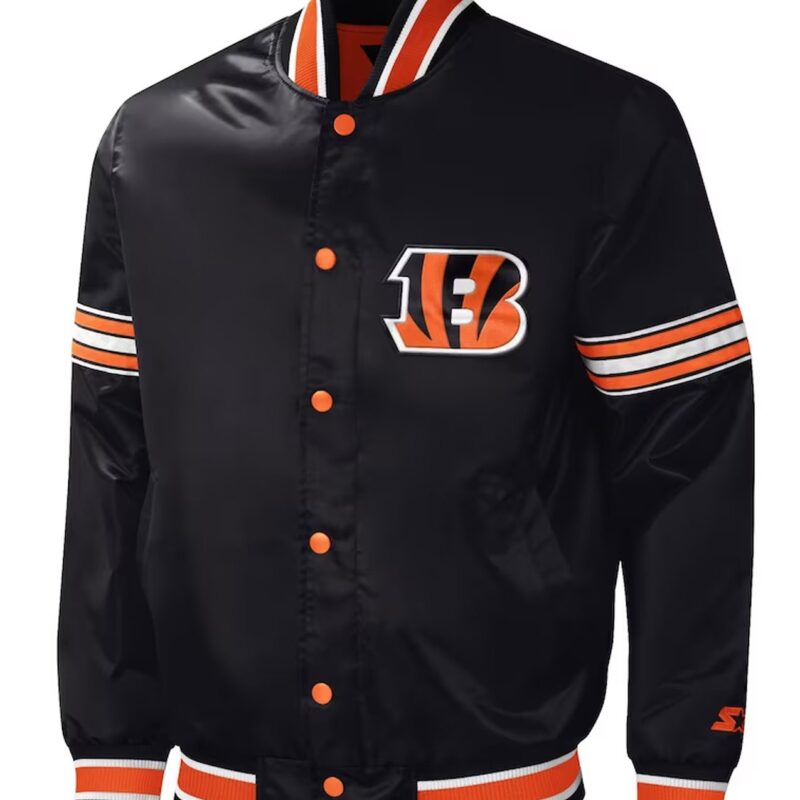 Cincinnati Bengals Midfield Black Varsity Satin Jacket