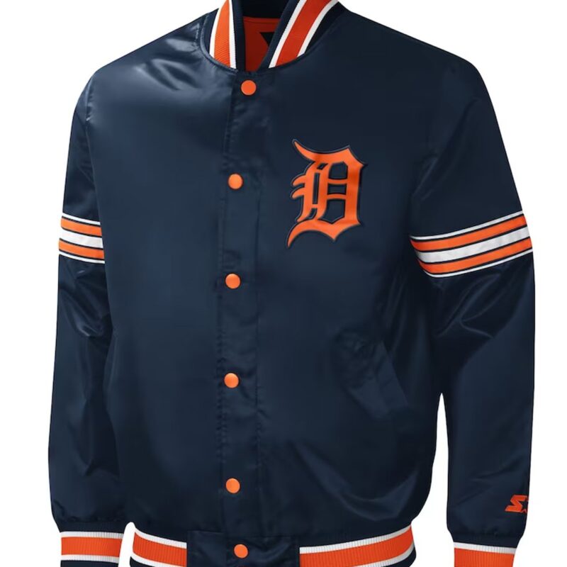 Detroit Tigers Midfield Navy Varsity Satin Jacket