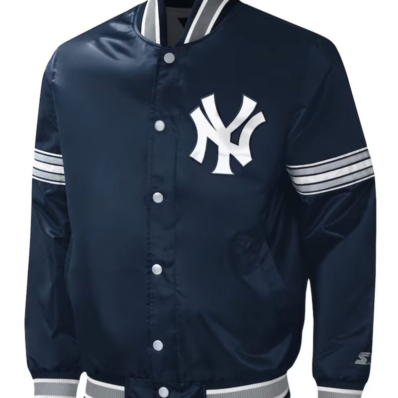 New York Yankees Midfield Navy Varsity Satin Jacket
