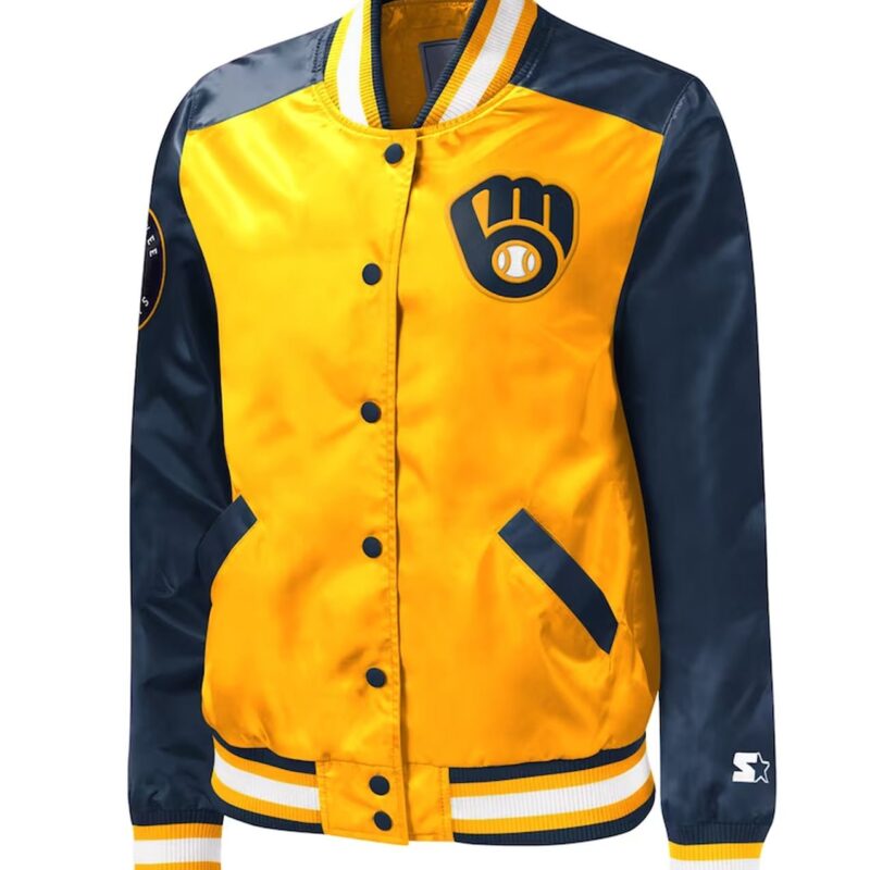 Milwaukee Brewers Gold and Navy Satin Jacket