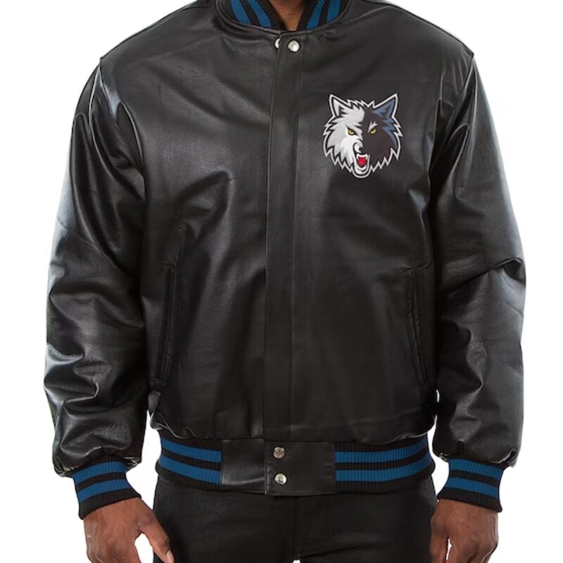 Minnesota Timberwolves Domestic Team Color Black Leather Jacket