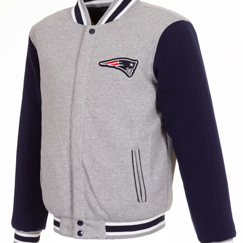 New England Patriots Varsity Gray and Navy Wool Jacket