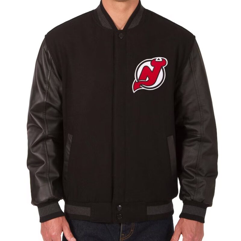 New Jersey Devils Varsity Black Wool & Leather Jacket