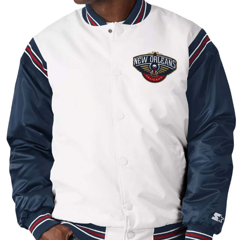 White/Navy New Orleans Pelicans Renegade Varsity Satin Jacket