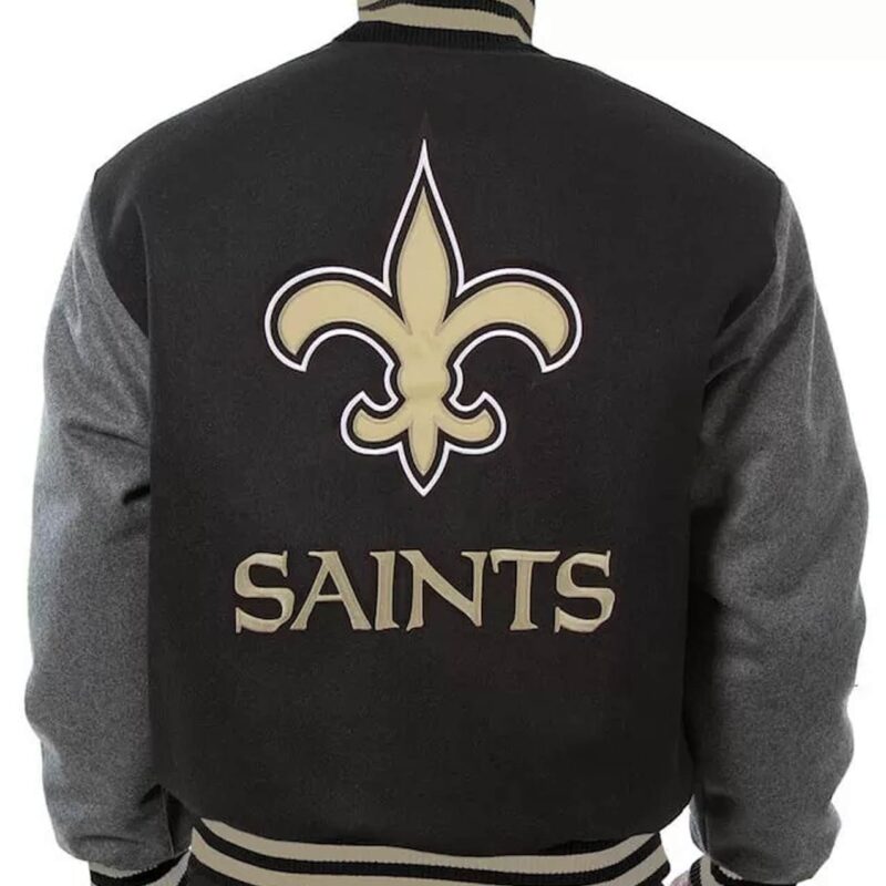 New Orleans Saints Black and Gray Varsity Wool Jacket