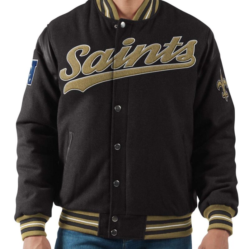 New Orleans Saints Varsity Black Wool Jacket