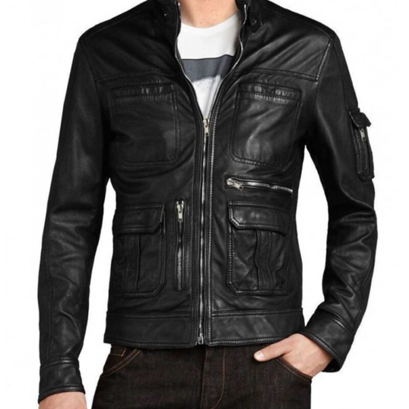 Men’s Multi Pockets Slim Fit New Style Black Leather Jacket