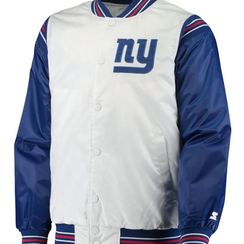 White/Blue NY Giants Throwback Varsity Satin Jacket