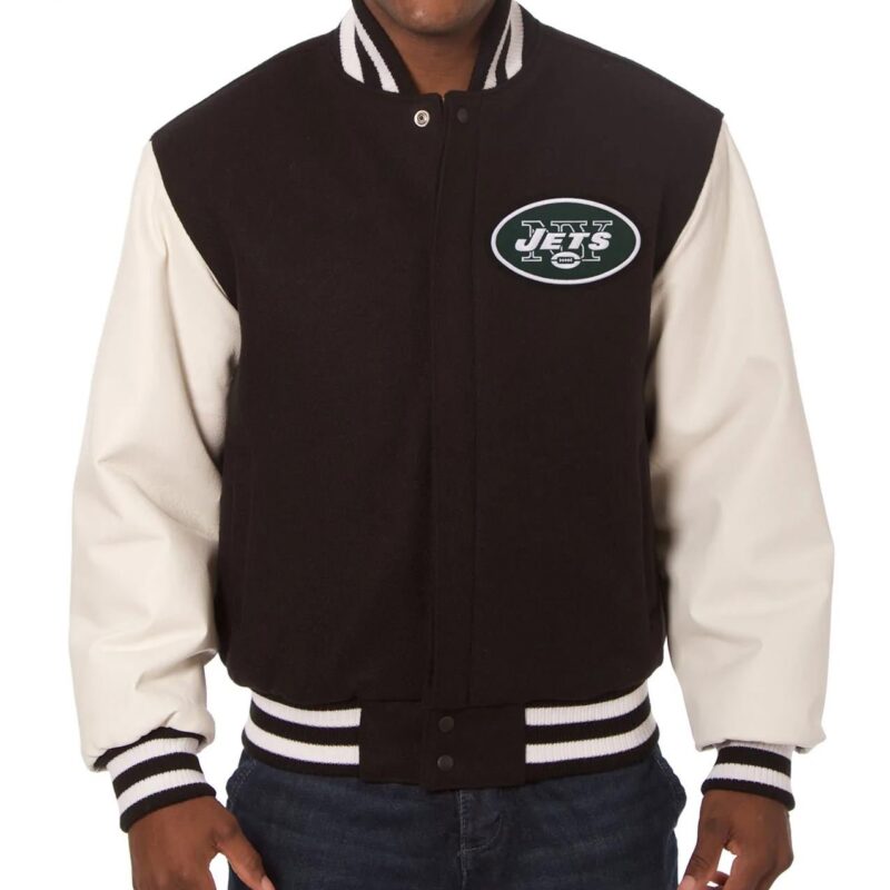 New York Jets Black and White Two-Tone Varsity Jacket