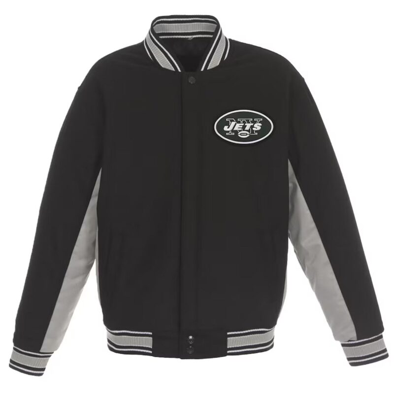 NY Jets Black and Gray Varsity Wool Jacket