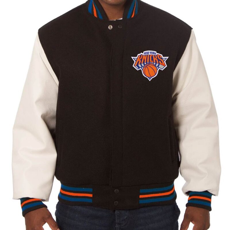 New York Knicks Black and White Varsity Jacket