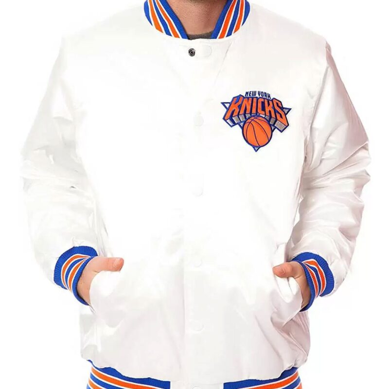 NY Knicks White Satin Jacket