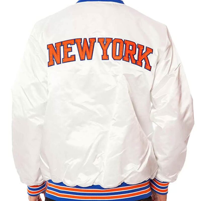 NY Knicks White Satin Jacket