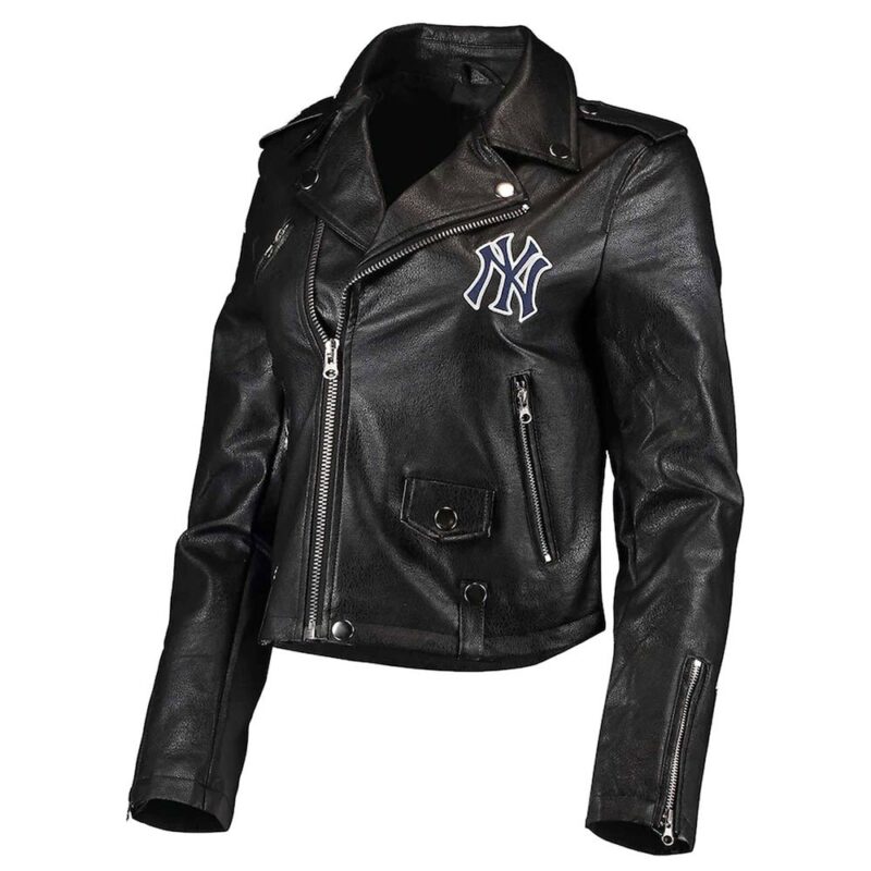 NY Yankees Biker Black Leather Jacket