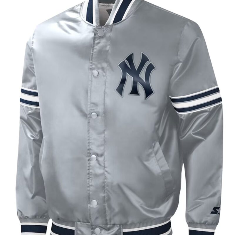 Slider New York Yankees Gray Varsity Satin Jacket