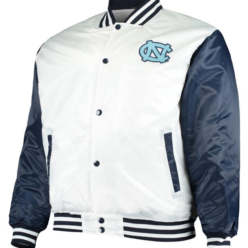 White/Navy North Carolina Tar Heels Varsity Satin Jacket