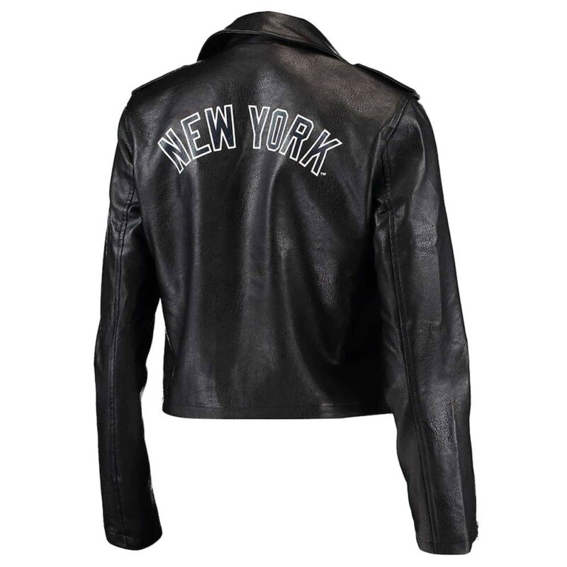 NY Yankees Biker Black Leather Jacket