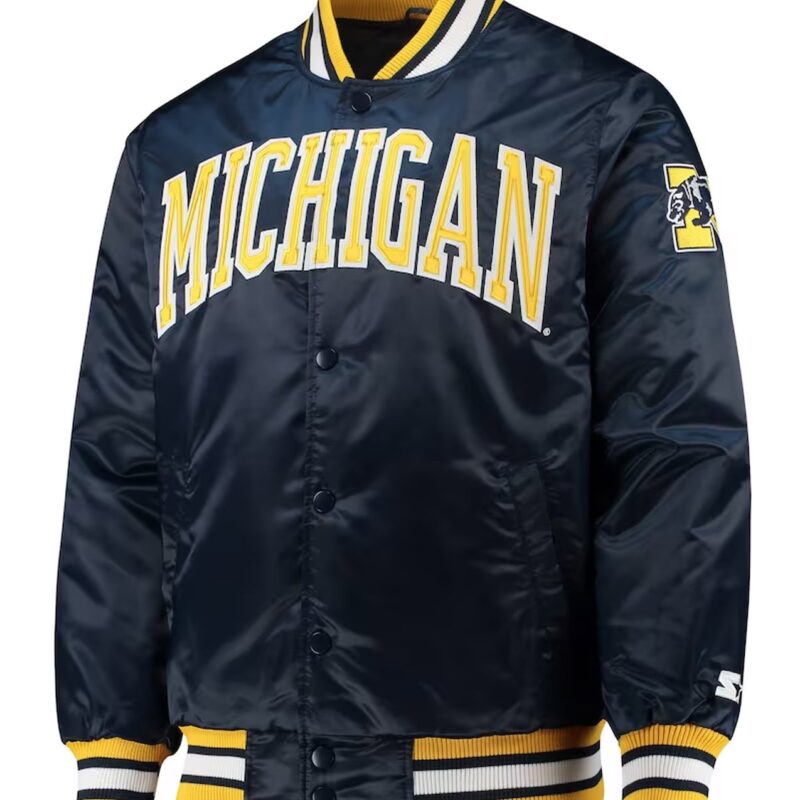 Michigan Wolverines O-Line Varsity Navy Satin Jacket