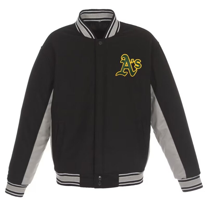 Oakland Athletics Accent Black and Gray Varsity Wool Jacket