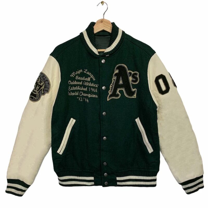 Oakland Athletics Green and Off White Letterman Jacket