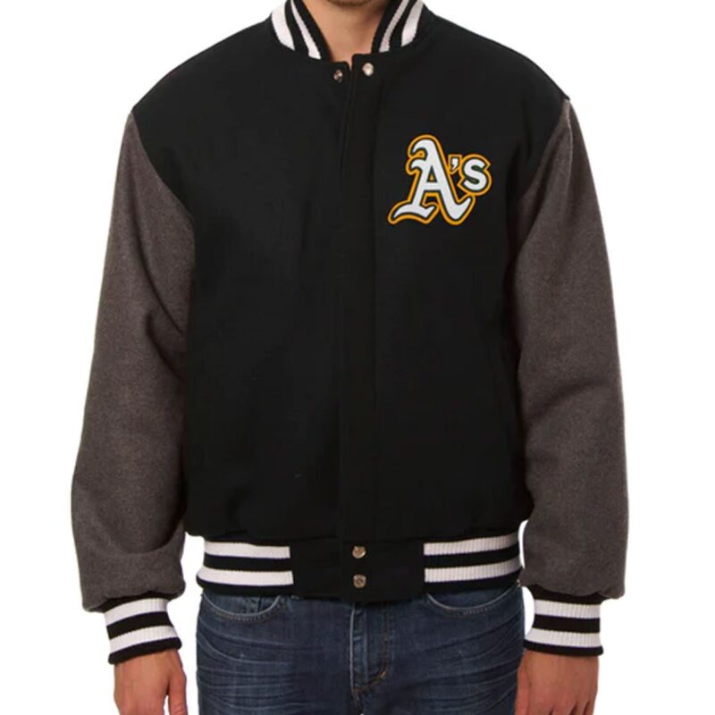 Oakland Athletics Varsity Black and Gray Wool Jacket