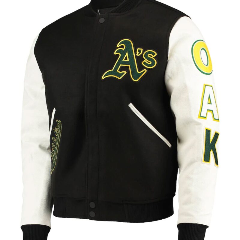 Oakland Athletics Letterman Black and White Jacket