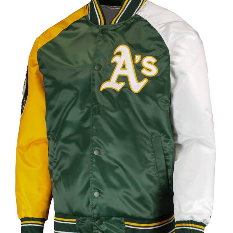 Oakland Athletics Reliever Green and Yellow Satin Jacket