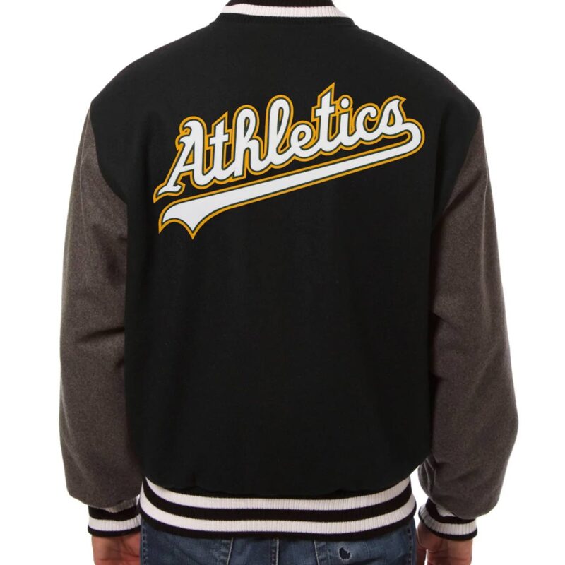 Oakland Athletics Varsity Black and Gray Wool Jacket