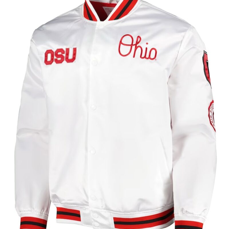 Ohio State Buckeyes City Collection White Varsity Satin Jacket