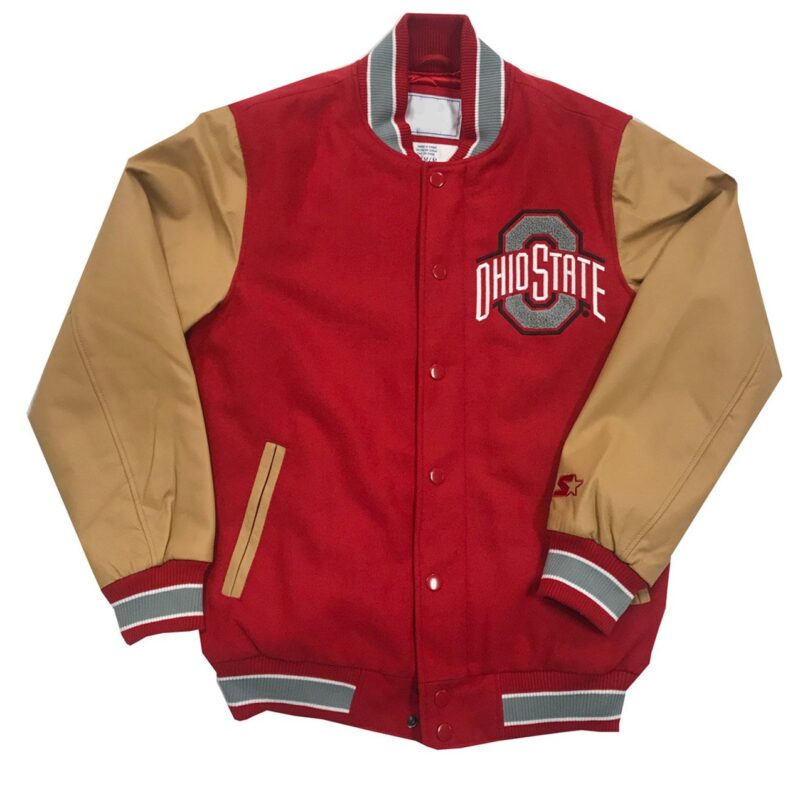 Ohio State Buckeyes Varsity Red and Beige Jacket