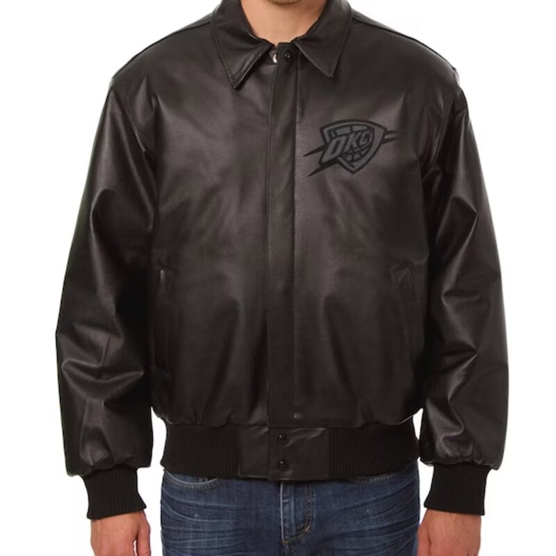 Oklahoma City Thunder Black Tonal Leather Jacket