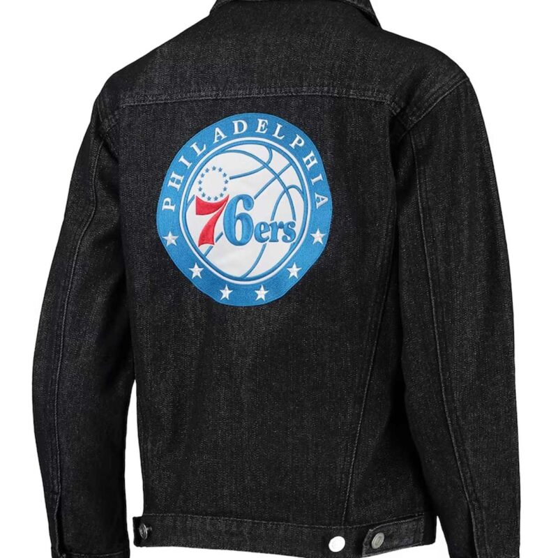 Philadelphia 76ers Patch Black Denim Button-Up Jacket
