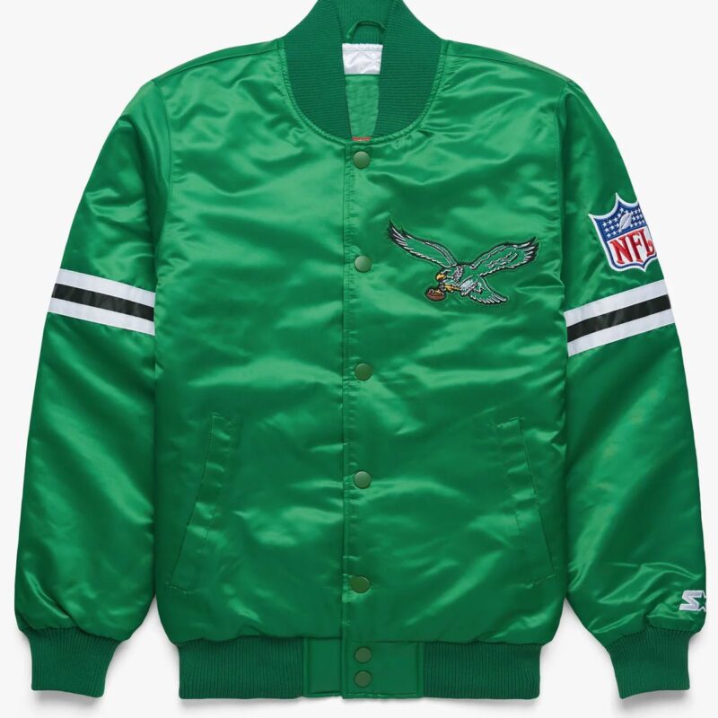 Striped Philadelphia Eagles Green Satin Jacket